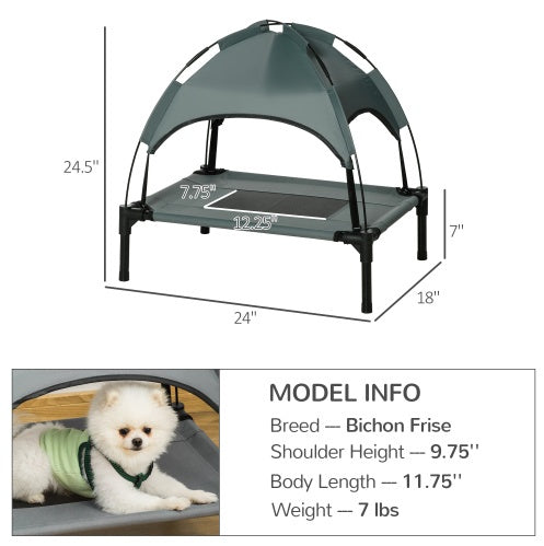 Portable Elevated Dog Bed with Sun Shade (24 Inch)