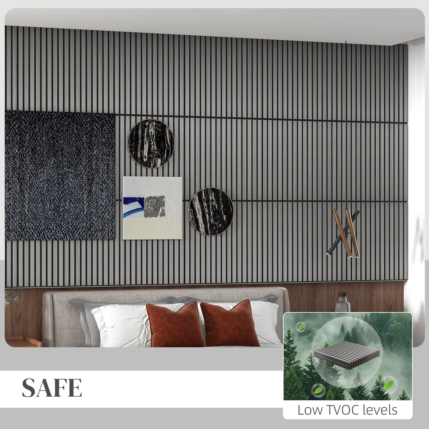 4-Pack Gray Wood Slat Acoustic Wall Panels (24"x24")