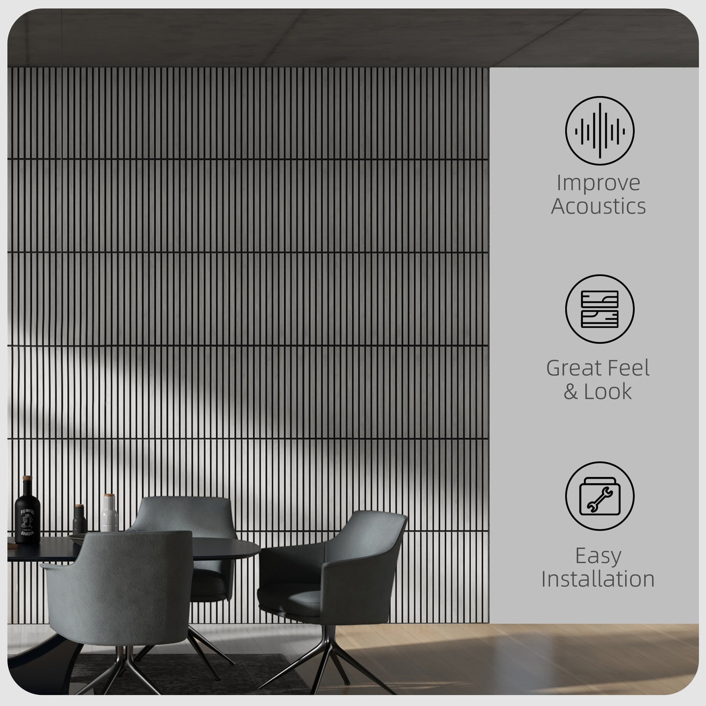 4-Pack Gray Wood Slat Acoustic Wall Panels (24"x24")